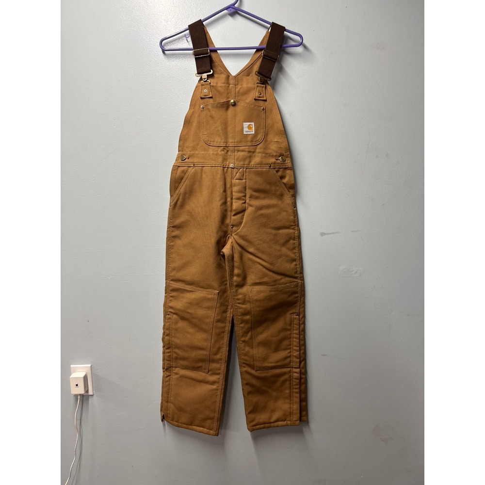 VTG Carhartt BQ626 Youth L 14-16 Quilt Lined Duck Bib Overalls NWT NOS Brown USA